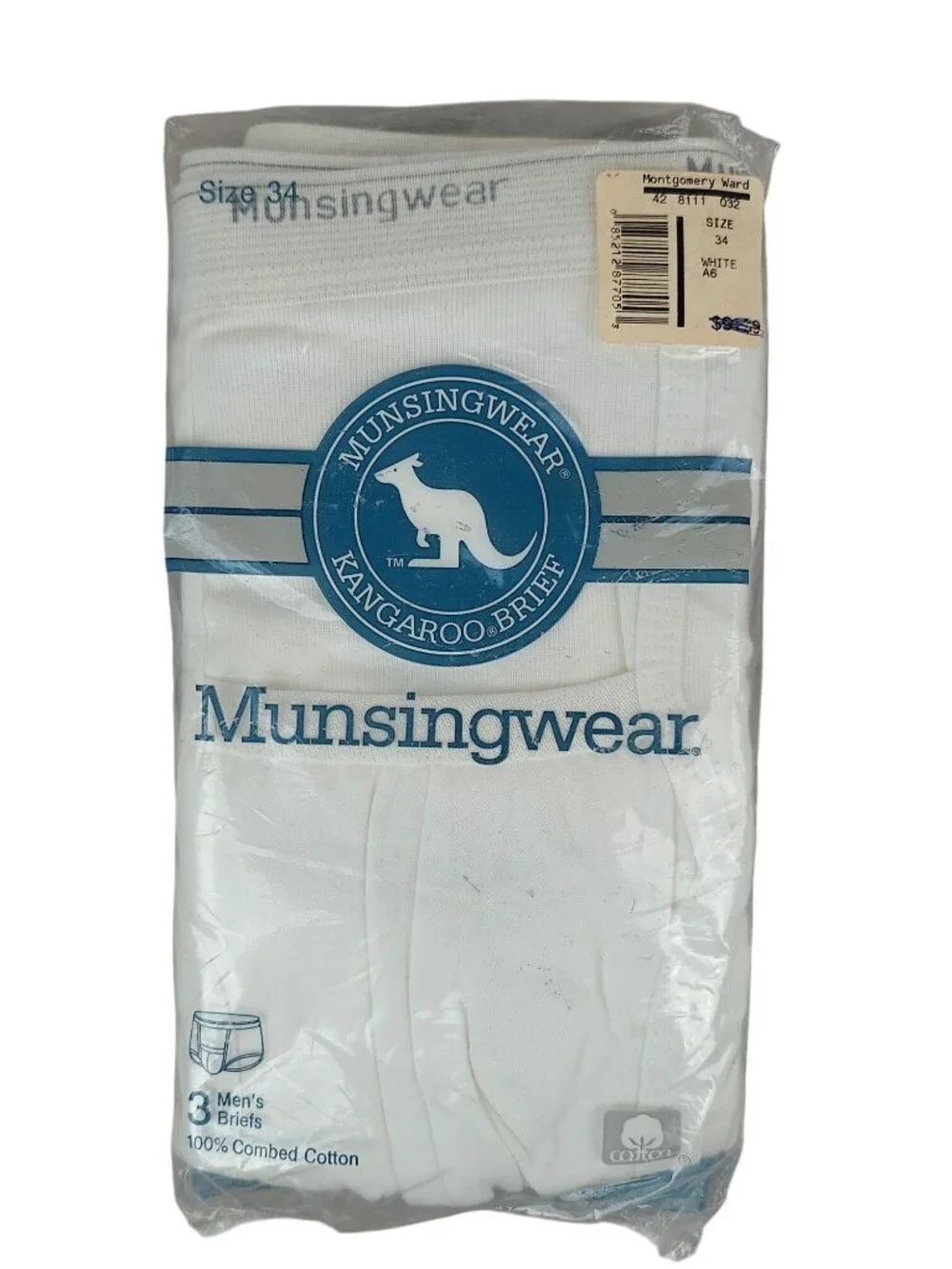 NEW Vintage Munsingwear Men's Briefs 3 Pack Kangaroo Pouch White Size 34